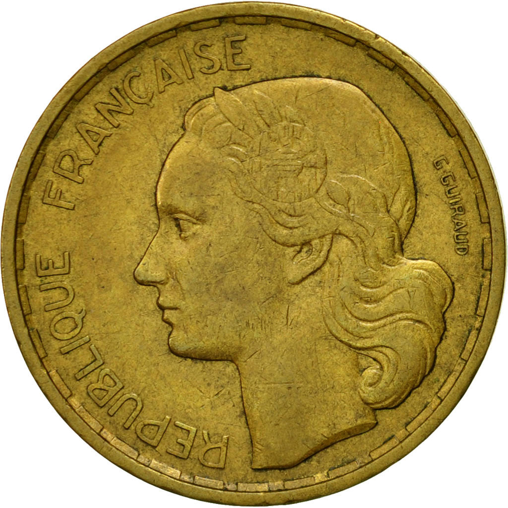 Moneda, Francia, Guiraud, 20 Francs, 1950, Beaumont - Le Roger, MBC, Aluminio -