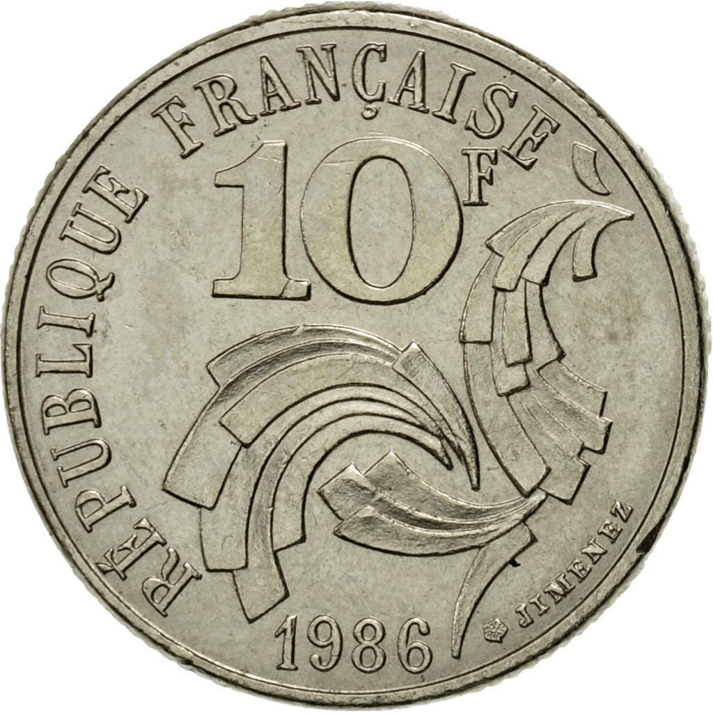Moneda, Francia, Jimenez, 10 Francs, 1986, MBC, Níquel, KM:959, Gadoury:824