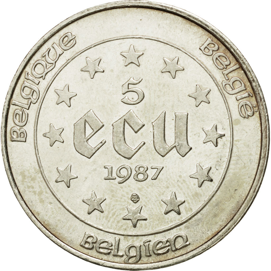 Münze, Belgien, 5 Ecu, 1987, S, Silber, KM:166