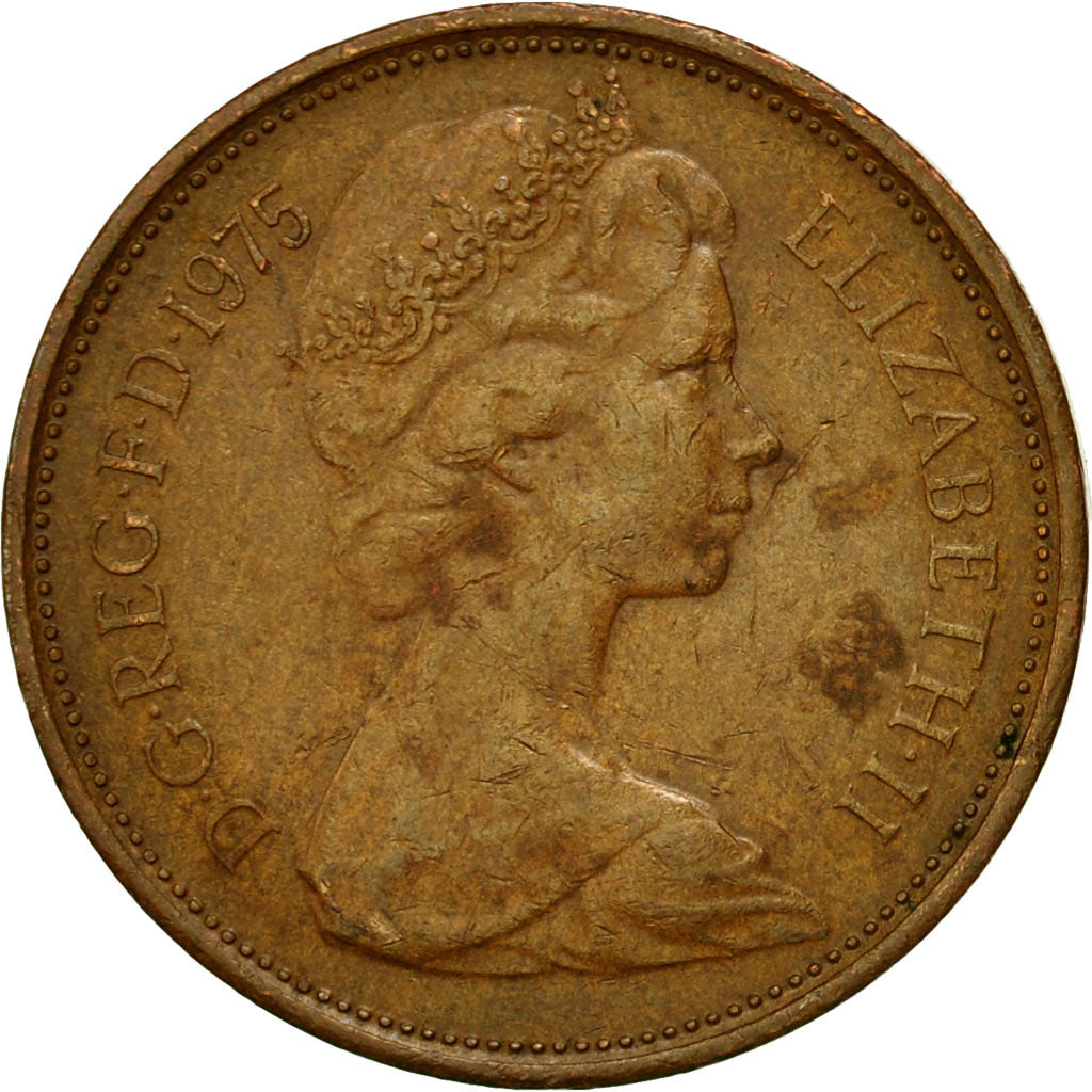 Coin, Great Britain, Elizabeth II, 2 New Pence, 1975, VF(20-25), Bronze, KM:916