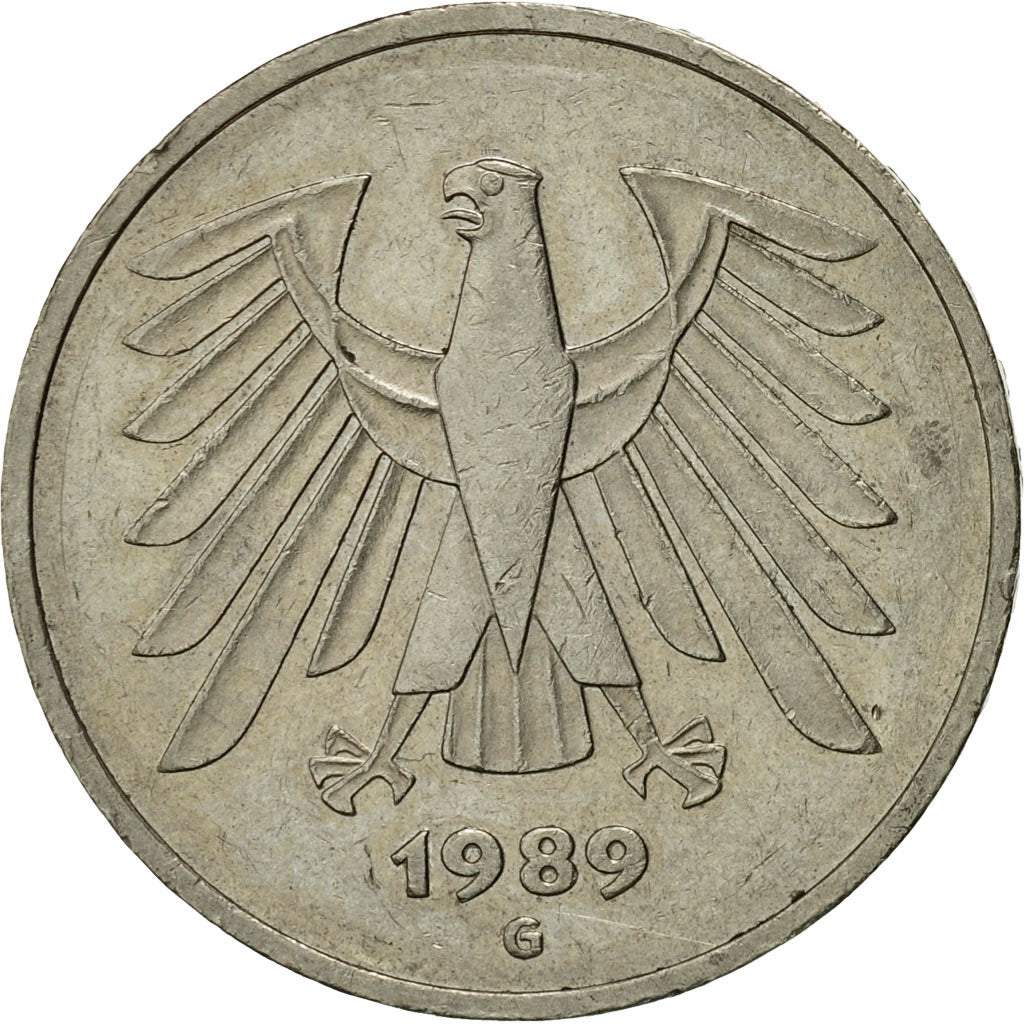 Monnaie, République fédérale allemande, 5 Mark, 1989, Karlsruhe, TTB