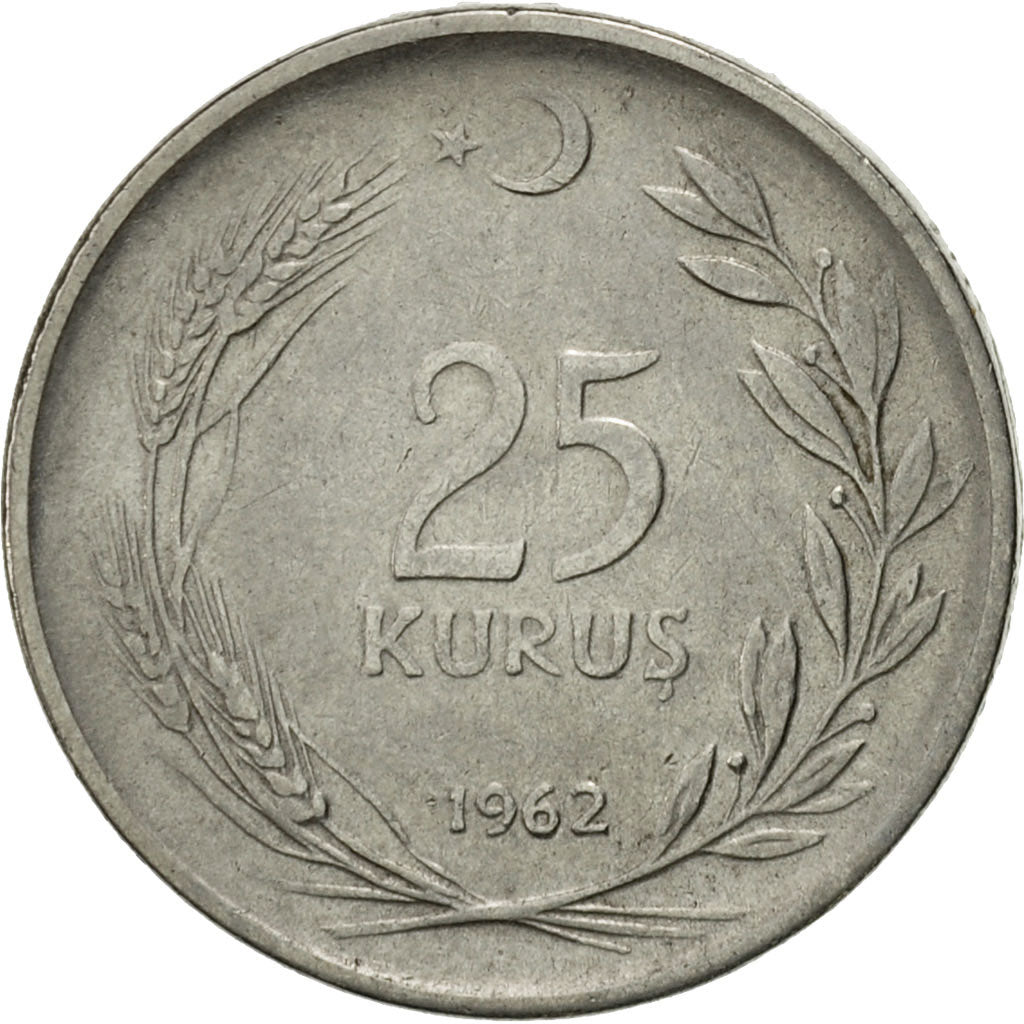 Coin, Turkey, 25 Kurus, 1962, EF(40-45), Stainless Steel, KM:892.2