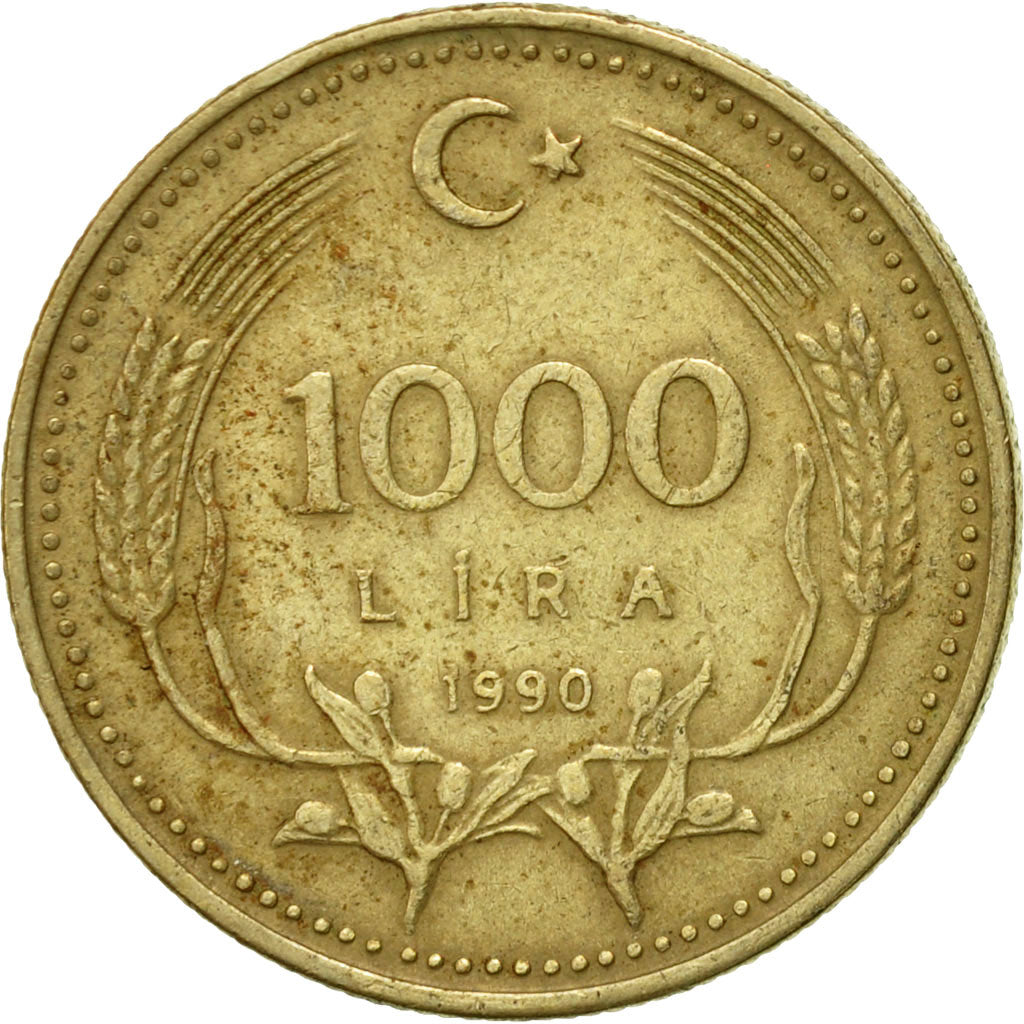 Moneta, Turcja, 1000 Lira, 1990, EF(40-45), Miedź-Nikiel-Cynk, KM:996