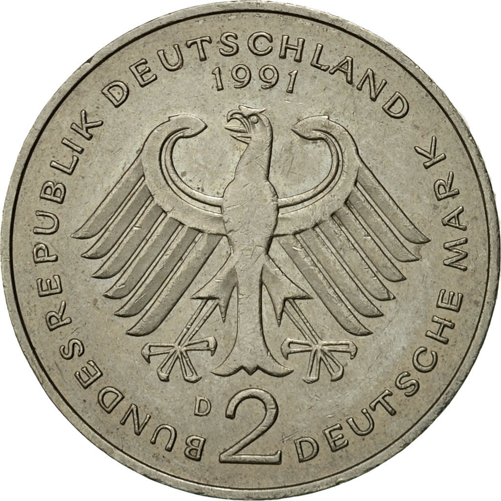 Coin, GERMANY - FEDERAL REPUBLIC, 2 Mark, 1991, Munich, EF(40-45), Copper-Nickel