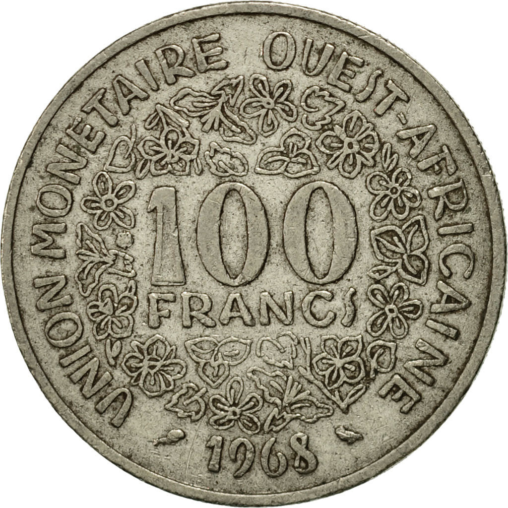 Moneda, Estados del África Occidental, 100 Francs, 1968, Paris, MBC, Níquel