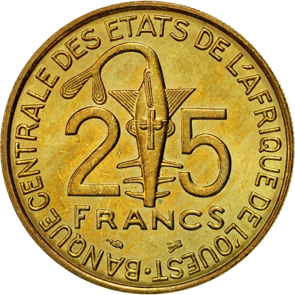 Coin, West African States, 25 Francs, 1995, Paris, EF(40-45), Aluminum-Bronze