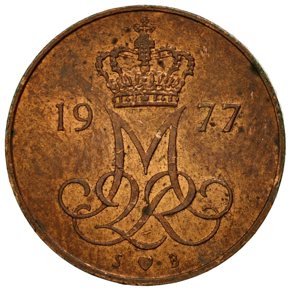 Coin, Denmark, Margrethe II, 5 Öre, 1977, Copenhagen, EF(40-45), Copper Clad