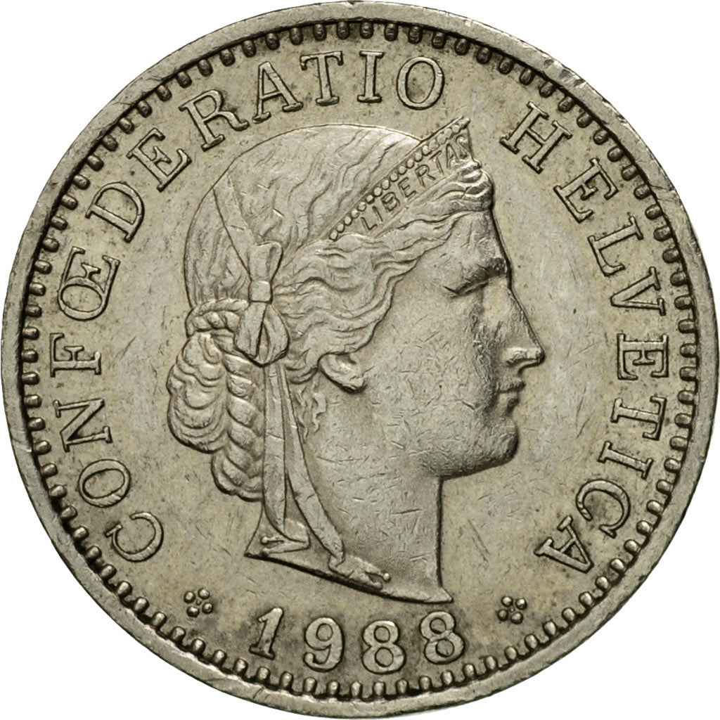 Moneda, Suiza, 20 Rappen, 1988, Bern, MBC, Cobre - níquel, KM:29a