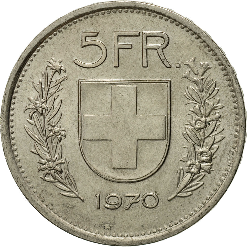Coin, Switzerland, 5 Francs, 1970, Bern, EF(40-45), Copper-nickel, KM:40a.1