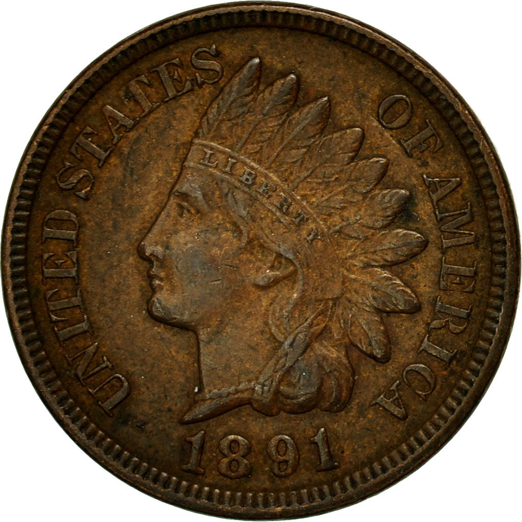 Coin, United States, Indian Head Cent, Cent, 1891, U.S. Mint, Philadelphia