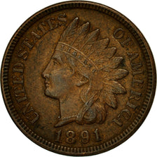 Coin, United States, Indian Head Cent, Cent, 1891, U.S. Mint, Philadelphia