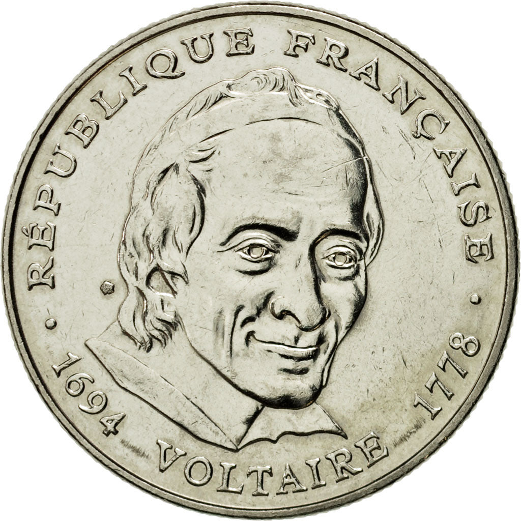 Moneta, Francja, Voltaire, 5 Francs, 1994, Paris, AU(55-58), Nikiel, KM:1063