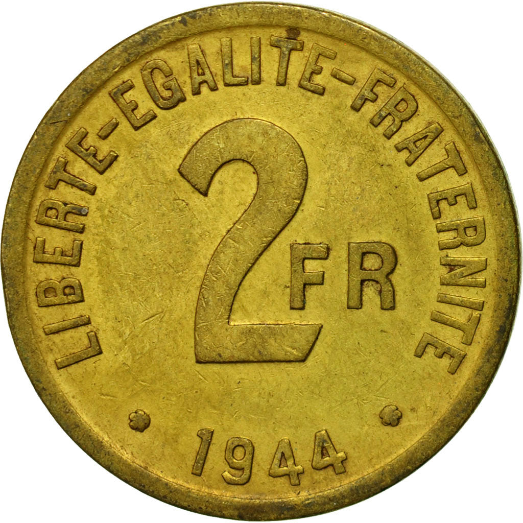 Coin, France, France Libre, 2 Francs, 1944, Philadelphia, EF(40-45), Brass