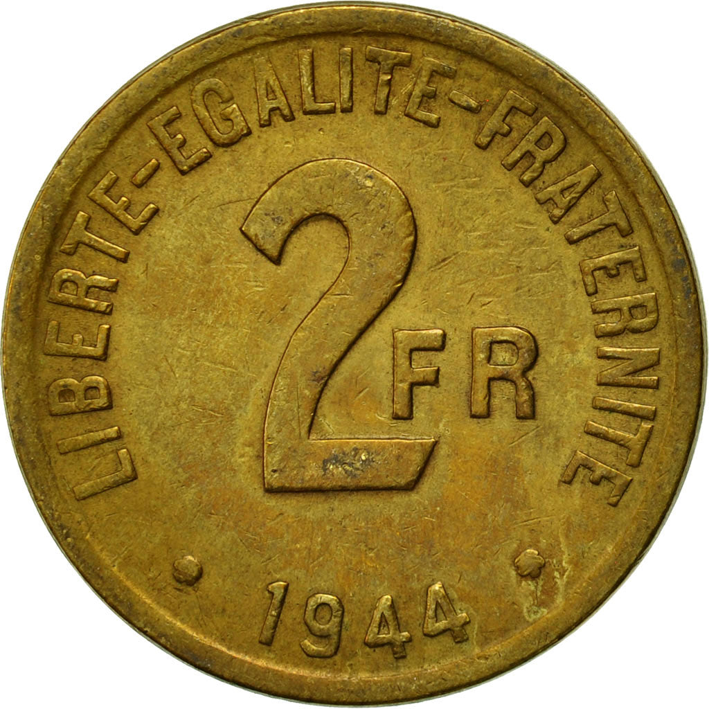 Coin, France, France Libre, 2 Francs, 1944, Philadelphia, EF(40-45), Brass