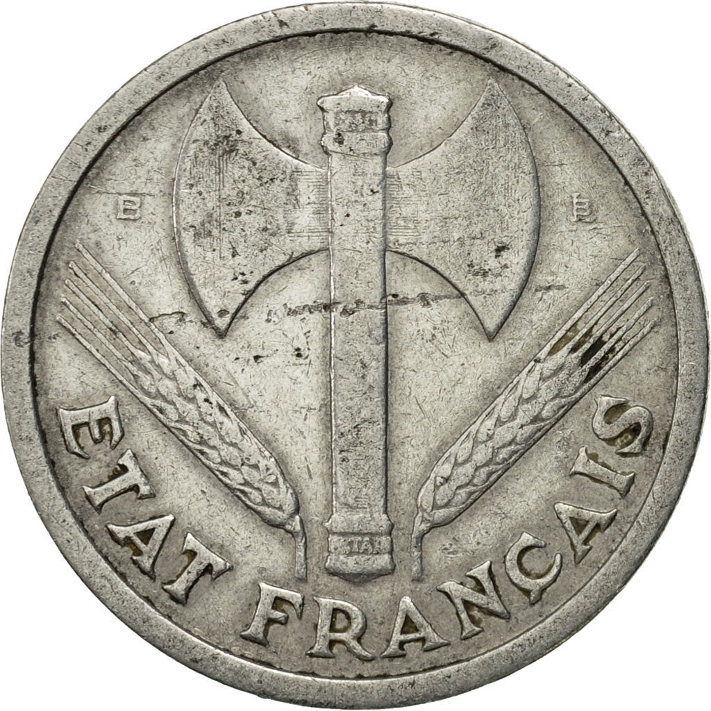 Moneda, Francia, Bazor, 2 Francs, 1944, Beaumont - Le Roger, MBC, Aluminio