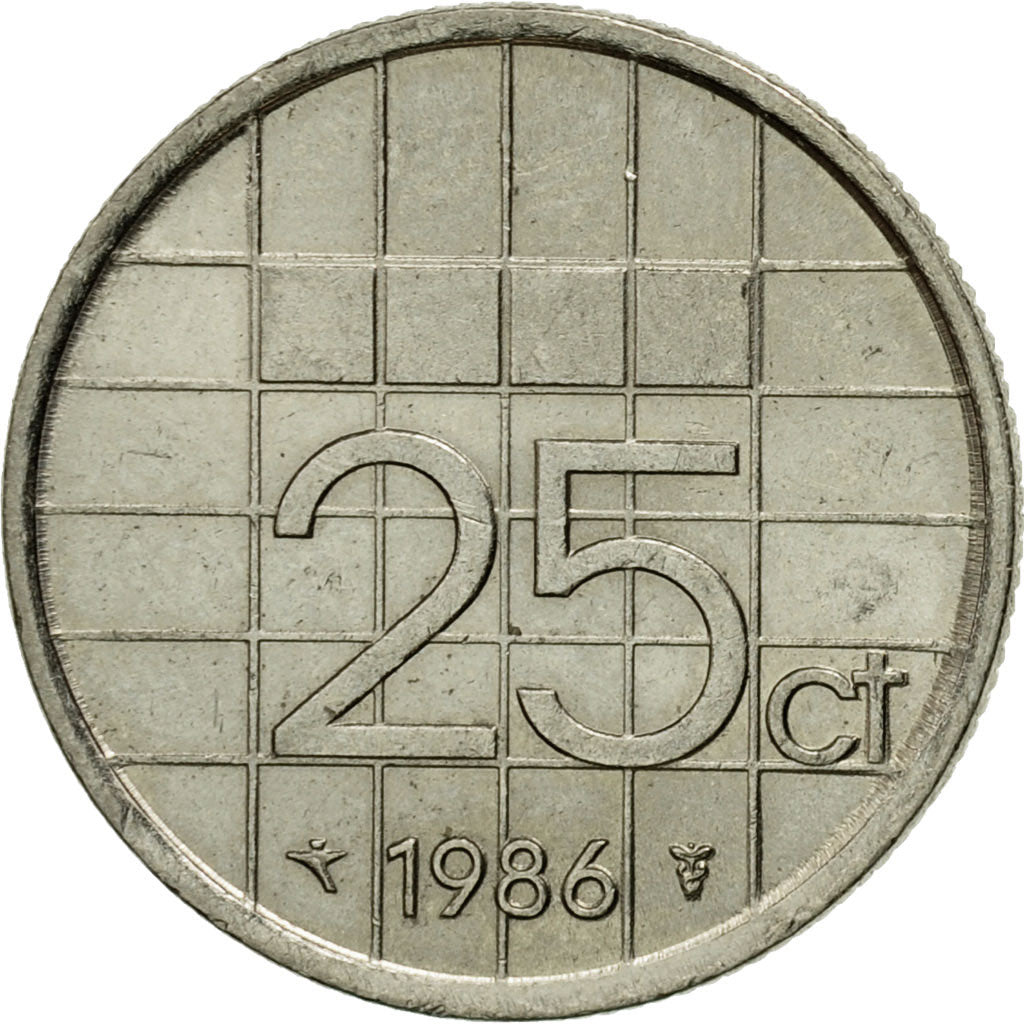 Münze, Niederlande, Beatrix, 25 Cents, 1986, SS, Nickel, KM:204