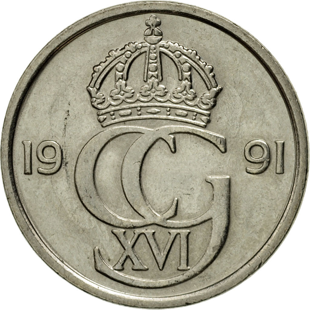 Coin, Sweden, Carl XVI Gustaf, 50 Öre, 1991, EF(40-45), Copper-nickel, KM:855