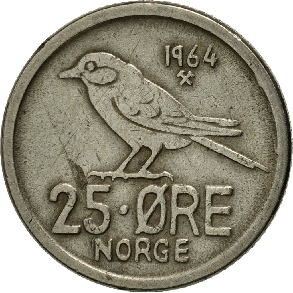 Münze, Norwegen, Olav V, 25 Öre, 1964, SS, Copper-nickel, KM:407