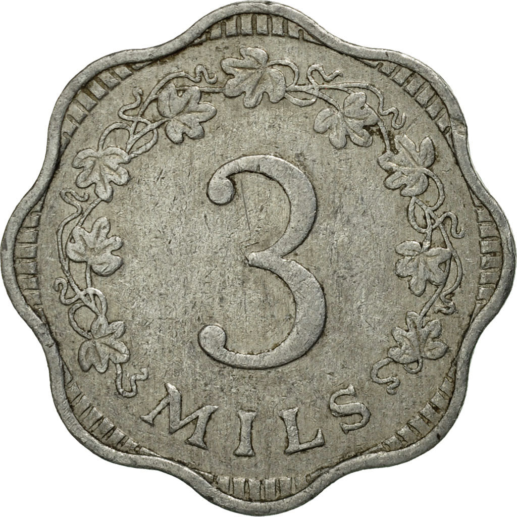 Coin, Malta, 3 Mils, 1972, British Royal Mint, EF(40-45), Aluminum, KM:6