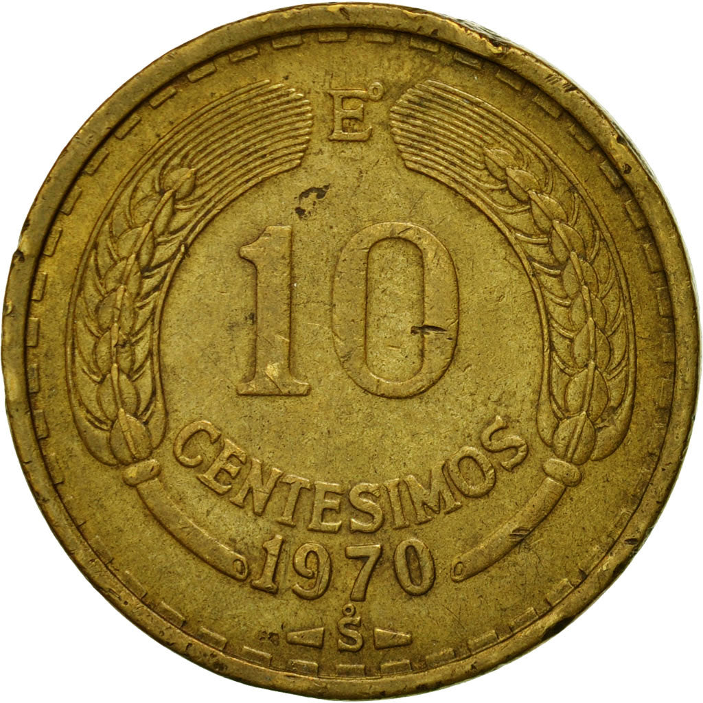 Moneta, Chile, 10 Centesimos, 1970, EF(40-45), Aluminium-Brąz, KM:191
