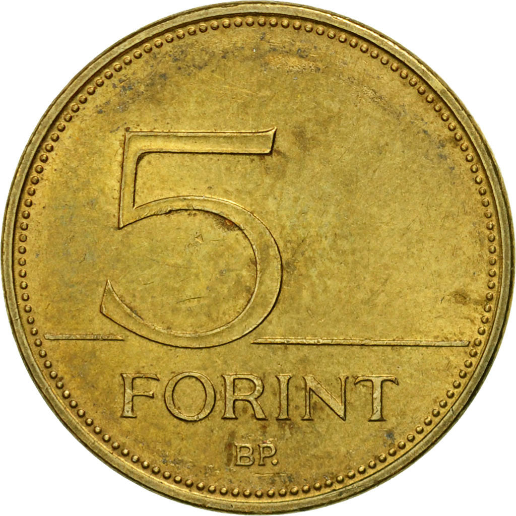 Moneda, Hungría, 5 Forint, 1995, Budapest, MBC, Níquel - latón, KM:694