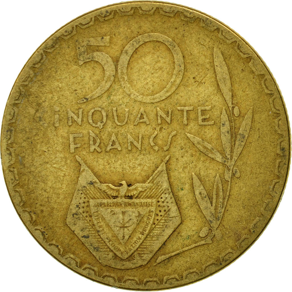 Coin, Rwanda, 50 Francs, 1977, Paris, VF(20-25), Brass, KM:16