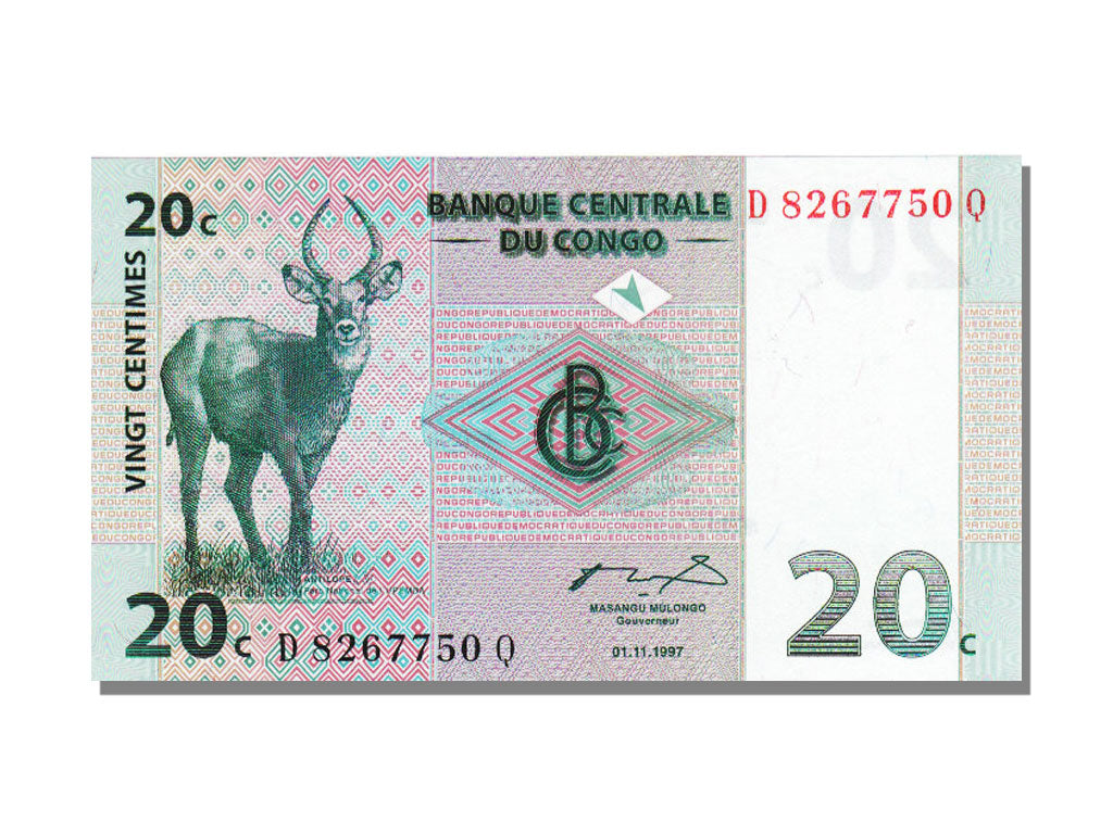 Congo Democratic Republic, 20 Centimes, 1997, KM #83a, 1997-11-01, UNC(65-70),..