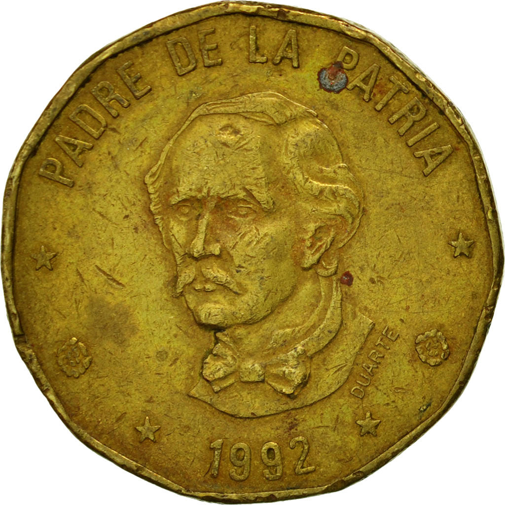 Munten, Dominicaanse Republiek, Peso, 1992, FR, Tin, KM:80.1