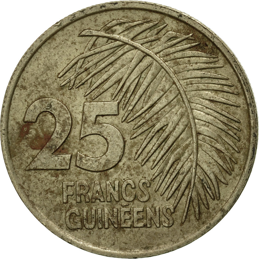 Coin, Guinea, 25 Francs, 1987, EF(40-45), Brass, KM:60
