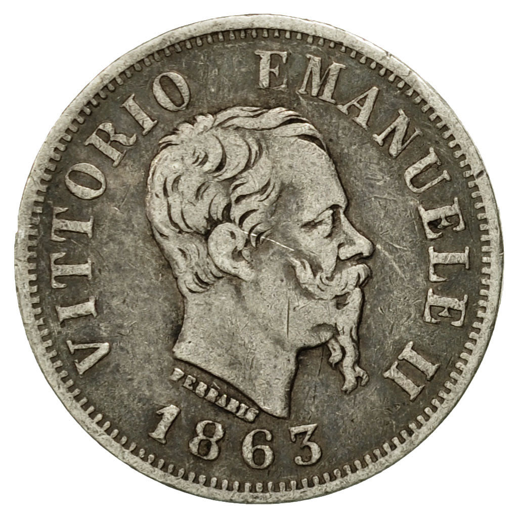 Moneta, Italia, Vittorio Emanuele II, 50 Centesimi, 1863, Milan, BB, Argento