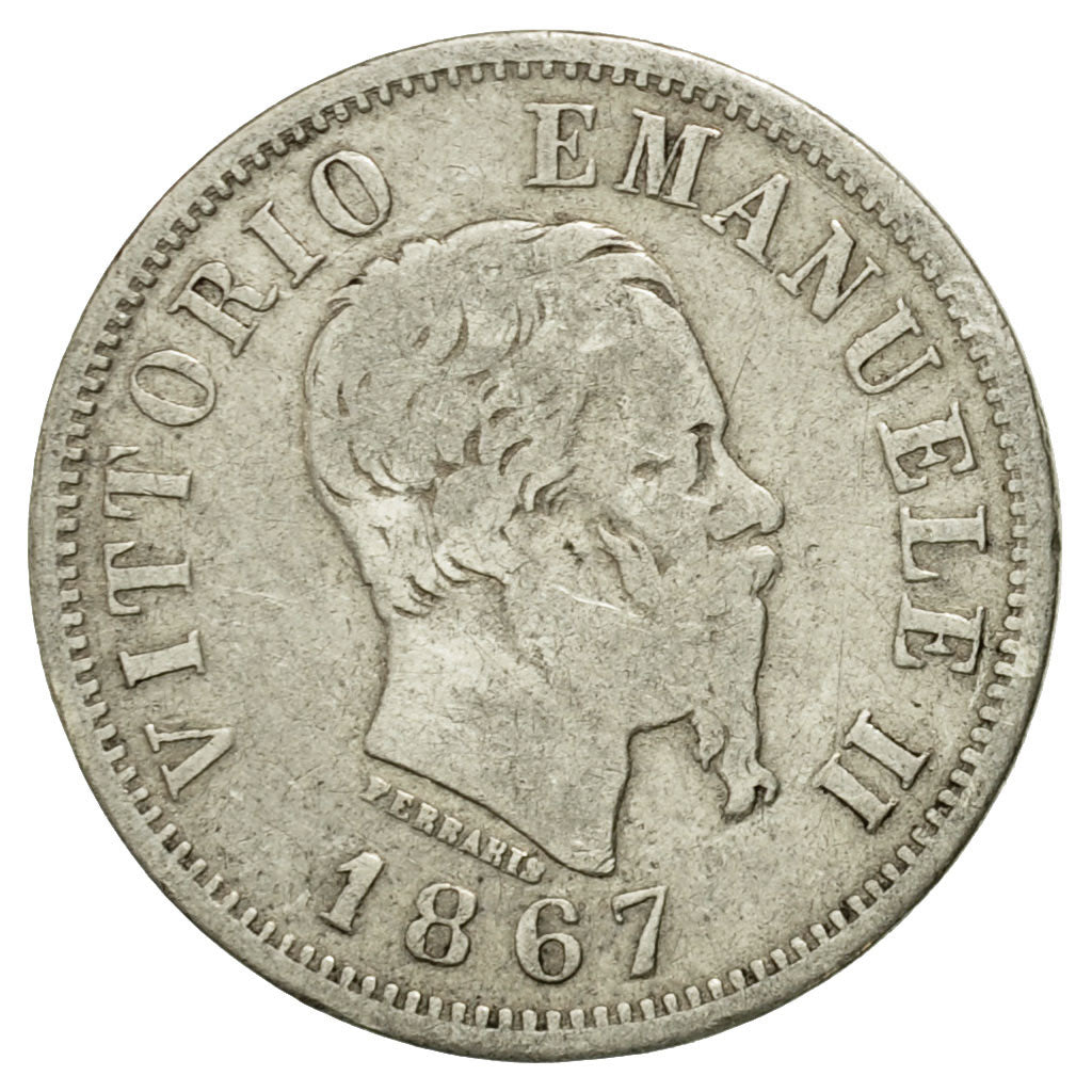Coin, Italy, Vittorio Emanuele II, 50 Centesimi, 1867, Milan, VF(20-25), Silver