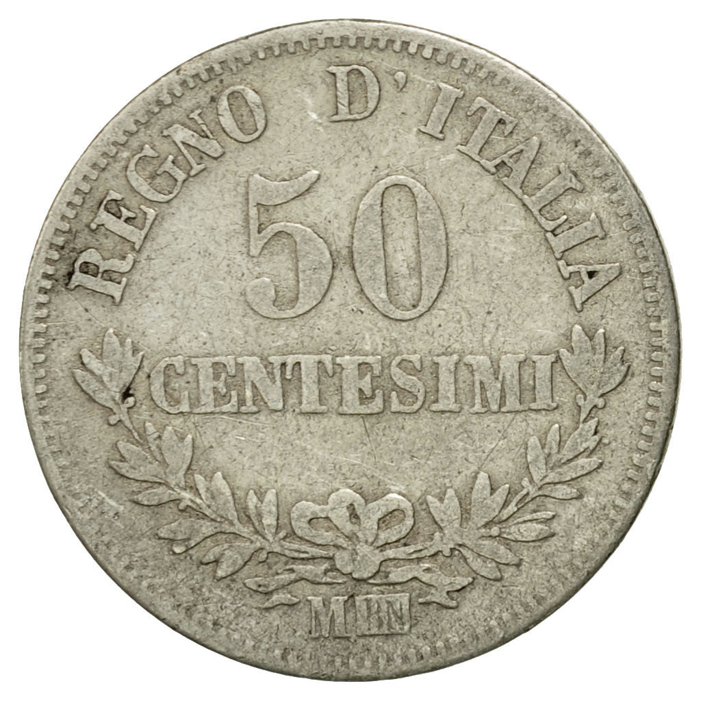 Coin, Italy, Vittorio Emanuele II, 50 Centesimi, 1867, Milan, VF(20-25), Silver