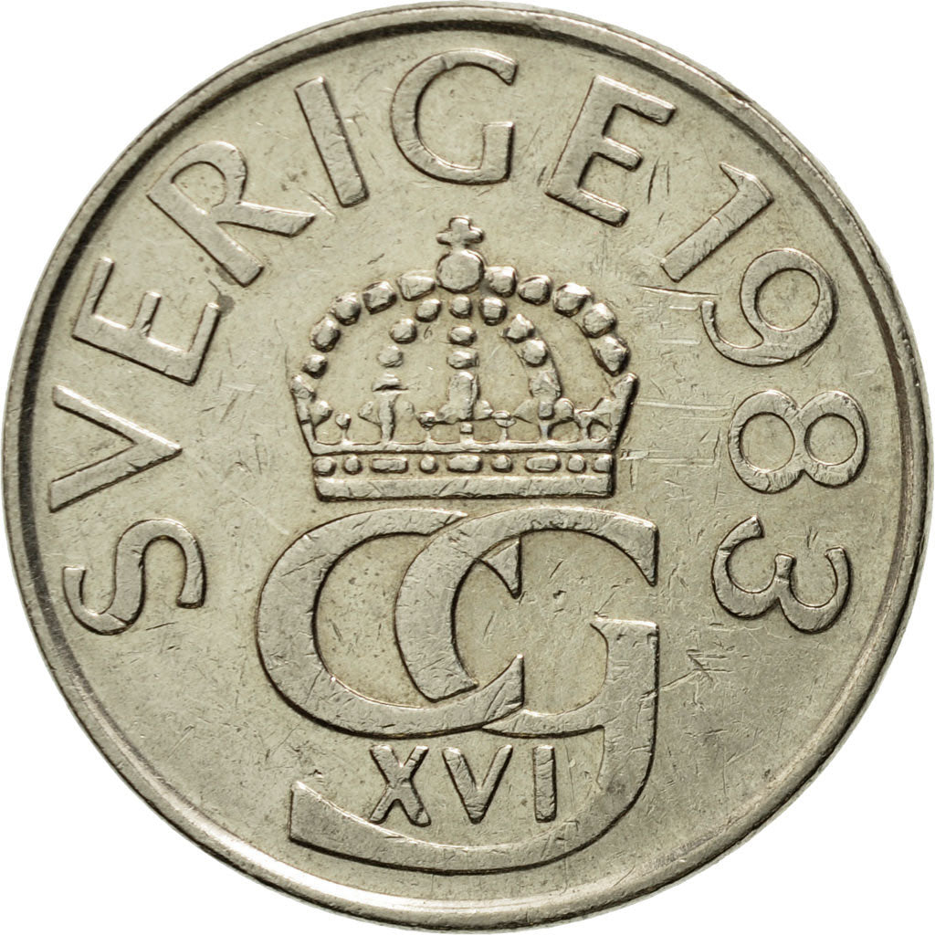 Coin, Sweden, Carl XVI Gustaf, 5 Kronor, 1983, AU(55-58), Copper-nickel, KM:853