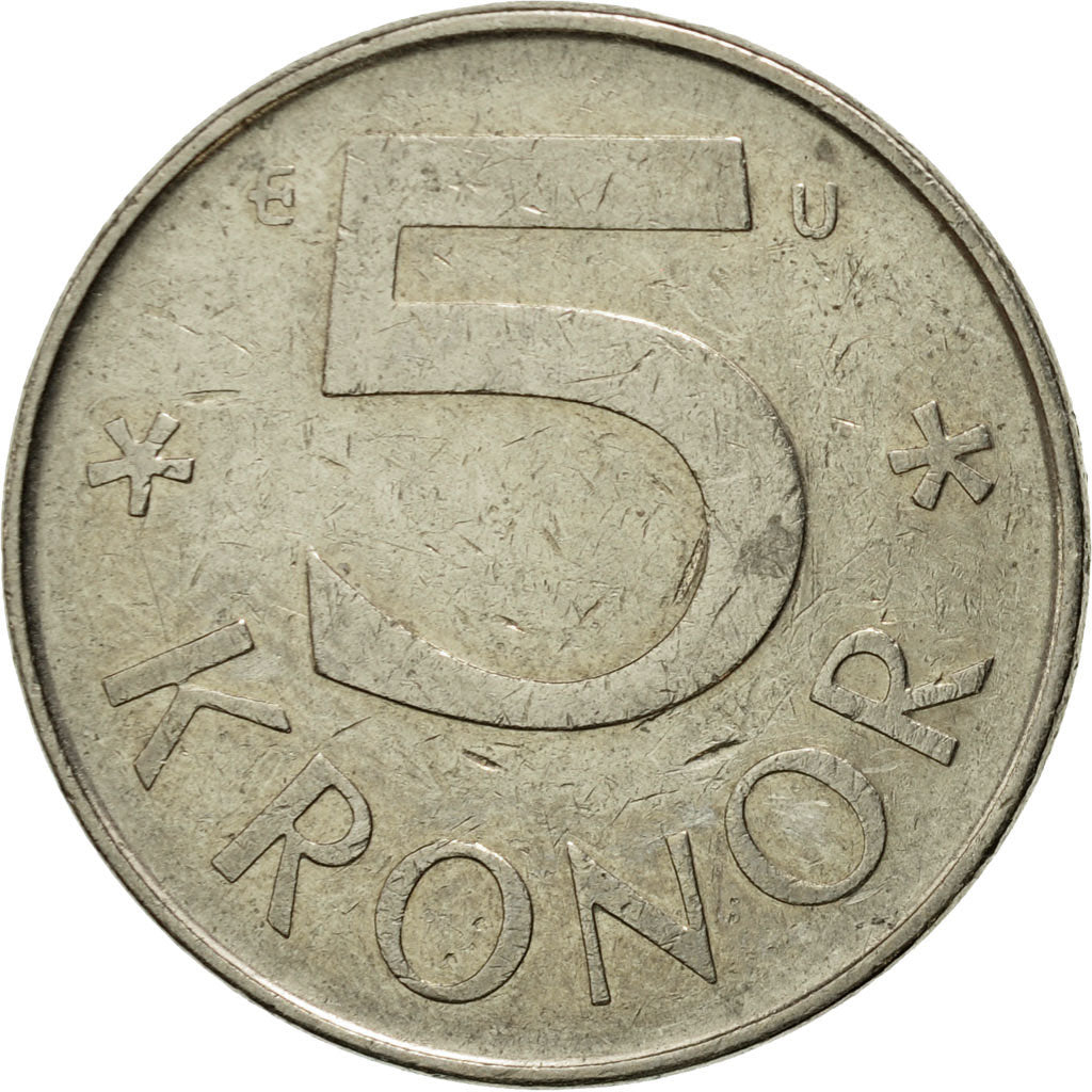 Coin, Sweden, Carl XVI Gustaf, 5 Kronor, 1983, AU(55-58), Copper-nickel, KM:853