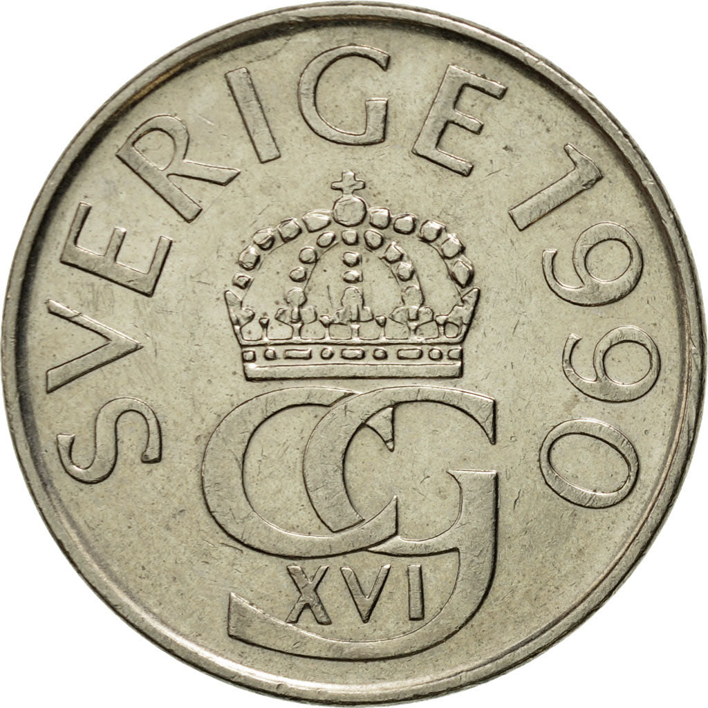 Coin, Sweden, Carl XVI Gustaf, 5 Kronor, 1990, EF(40-45), Copper-nickel, KM:853