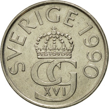 Coin, Sweden, Carl XVI Gustaf, 5 Kronor, 1990, EF(40-45), Copper-nickel, KM:853
