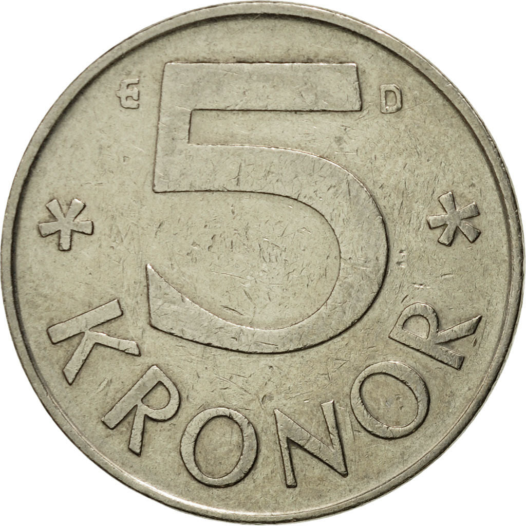 Coin, Sweden, Carl XVI Gustaf, 5 Kronor, 1987, EF(40-45), Copper-nickel, KM:853