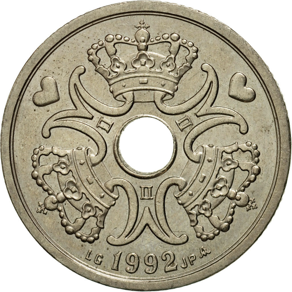 Coin, Denmark, Margrethe II, 2 Kroner, 1992, Copenhagen, AU(55-58)