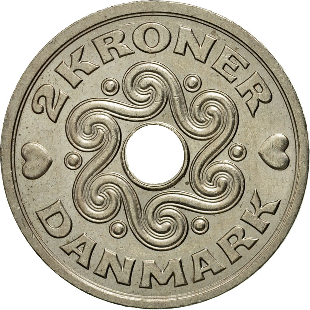 Coin, Denmark, Margrethe II, 2 Kroner, 1992, Copenhagen, AU(55-58)