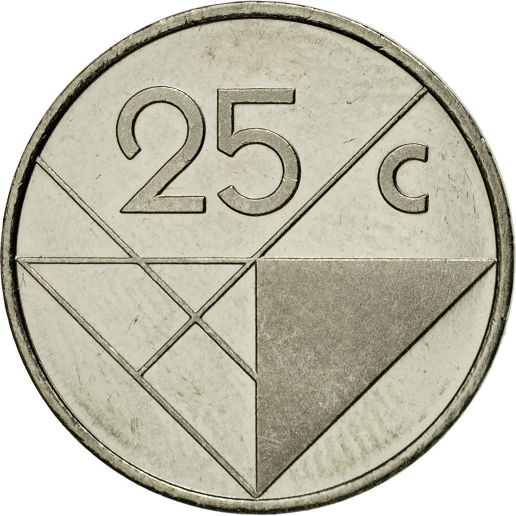Coin, Aruba, Beatrix, 25 Cents, 1986, Utrecht, AU(55-58), Nickel Bonded Steel