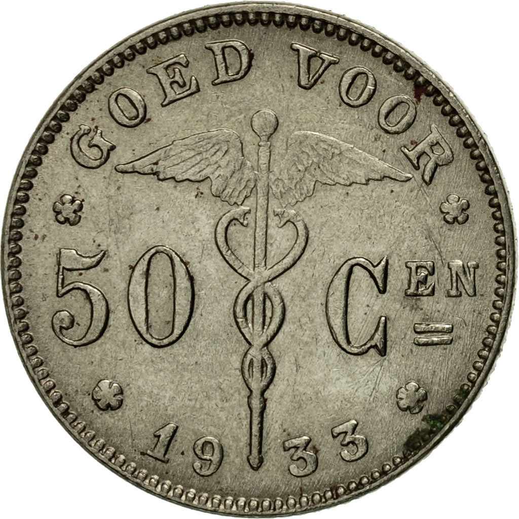 Coin, Belgium, 50 Centimes, 1933, EF(40-45), Nickel, KM:88