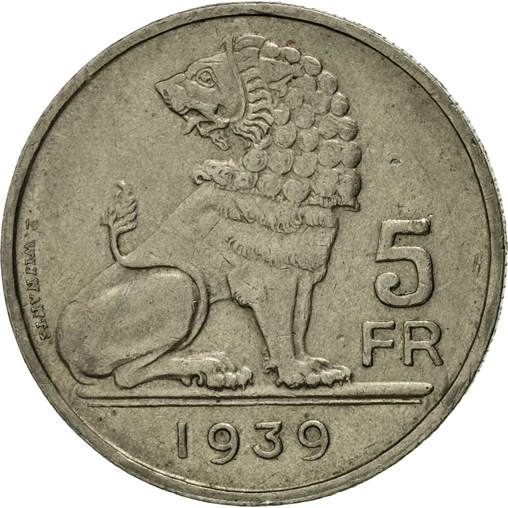 Moneda, Bélgica, 5 Francs, 5 Frank, 1939, MBC, Níquel, KM:117.1