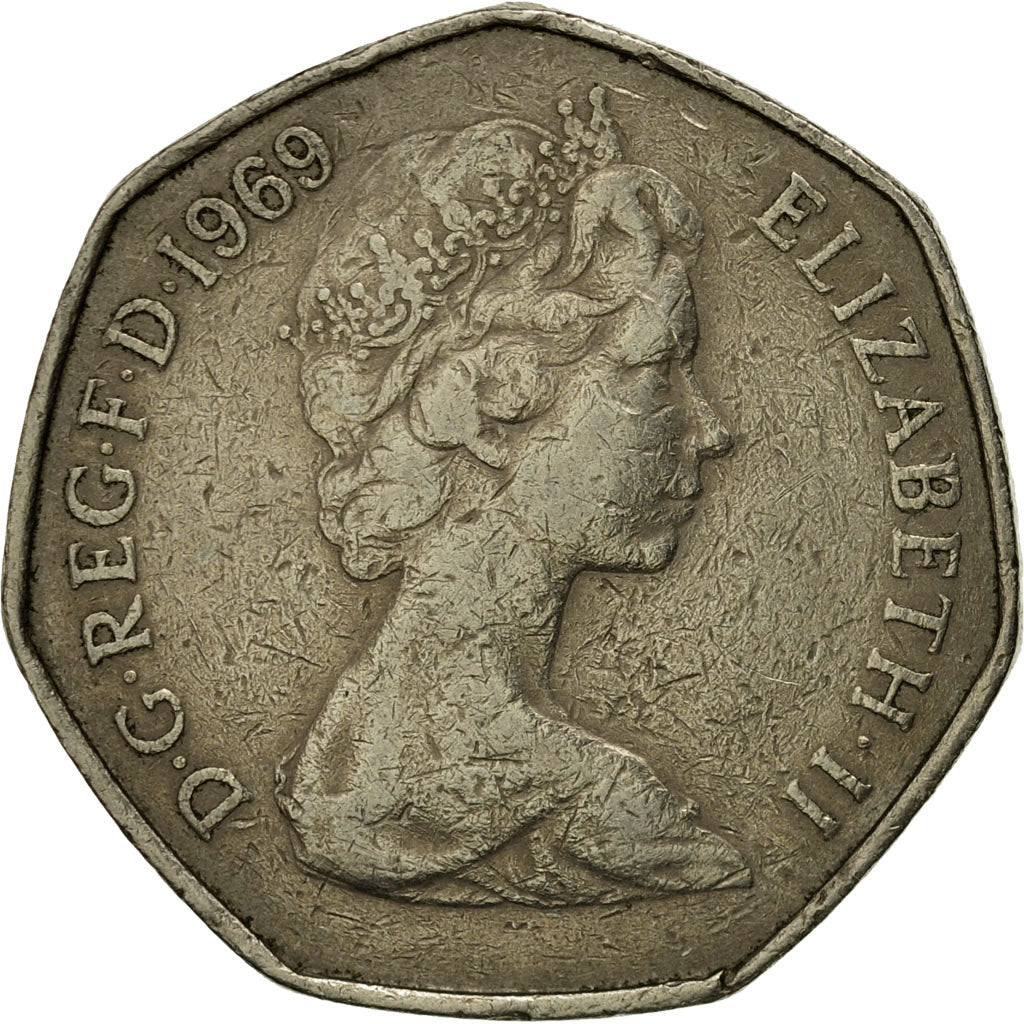 Monnaie, Grande-Bretagne, Elizabeth II, 50 New Pence, 1969, TTB, Copper-nickel