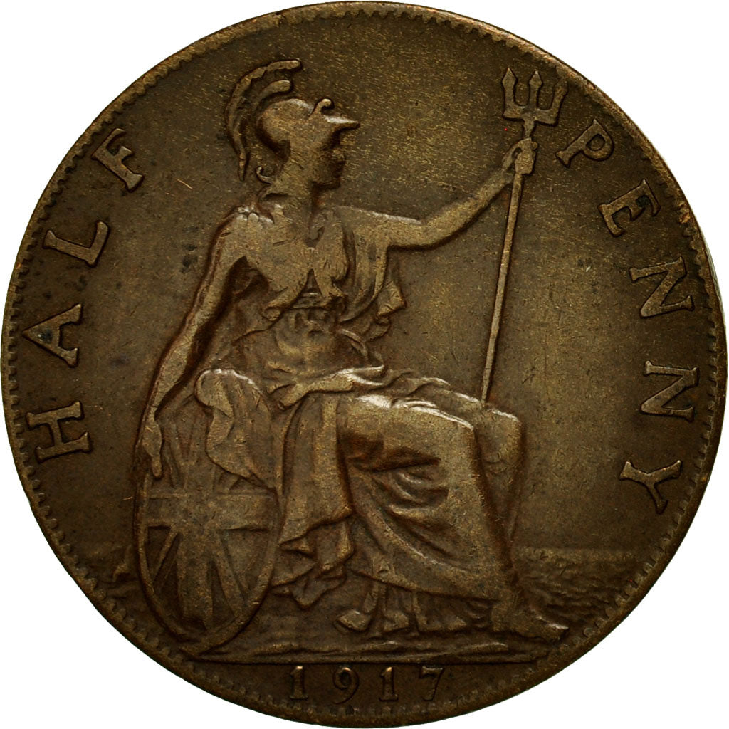 Moneda, Gran Bretaña, George V, 1/2 Penny, 1917, MBC, Bronce, KM:809