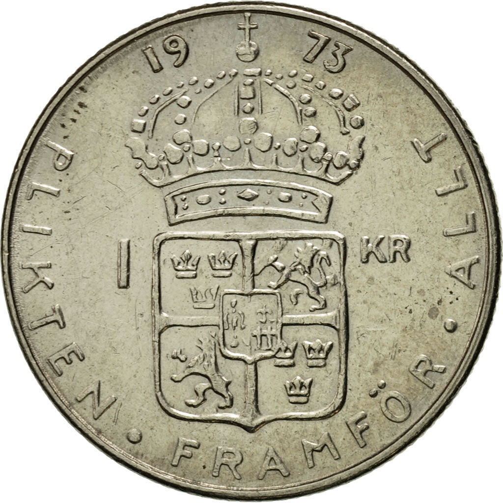 Moneta, Szwecja, Gustaf VI, Krona, 1973, AU(55-58), Miedź-Nikiel powlekany