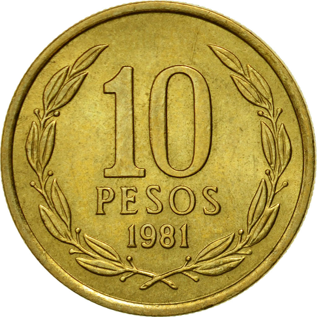 Coin, Chile, 10 Pesos, 1981, Santiago, EF(40-45), Aluminum-Bronze, KM:218.1