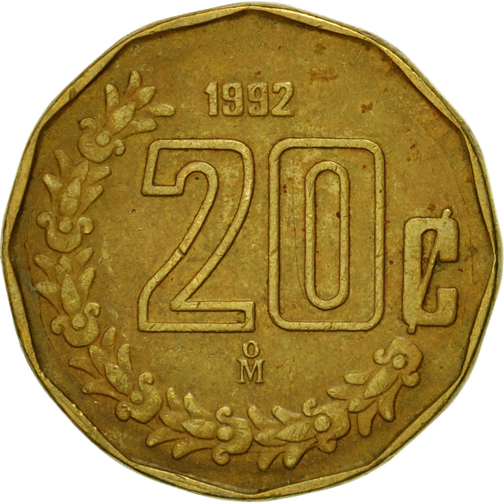 Moneta, Messico, 20 Centavos, 1992, Mexico City, BB, Alluminio-bronzo, KM:548