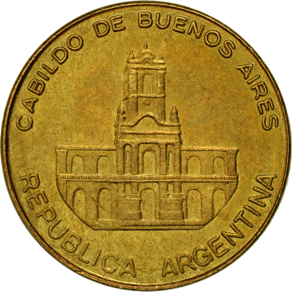 Coin, Argentina, 5 Pesos, 1985, EF(40-45), Brass, KM:92