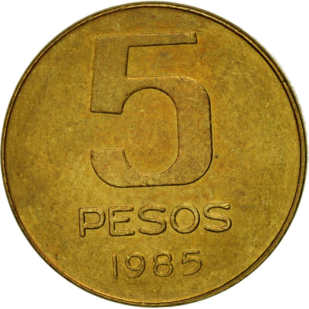 Coin, Argentina, 5 Pesos, 1985, EF(40-45), Brass, KM:92