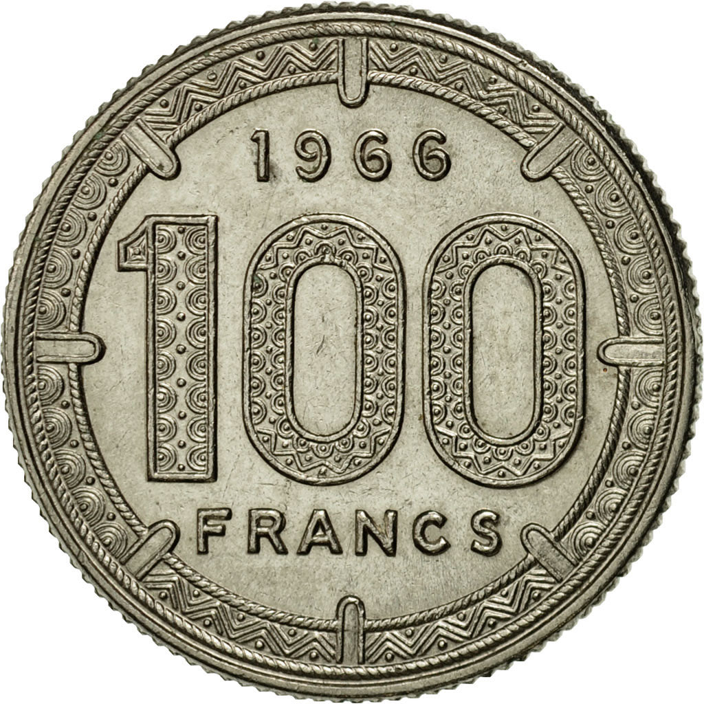 Coin, EQUATORIAL AFRICAN STATES, 100 Francs, 1966, Paris, AU(55-58), Nickel